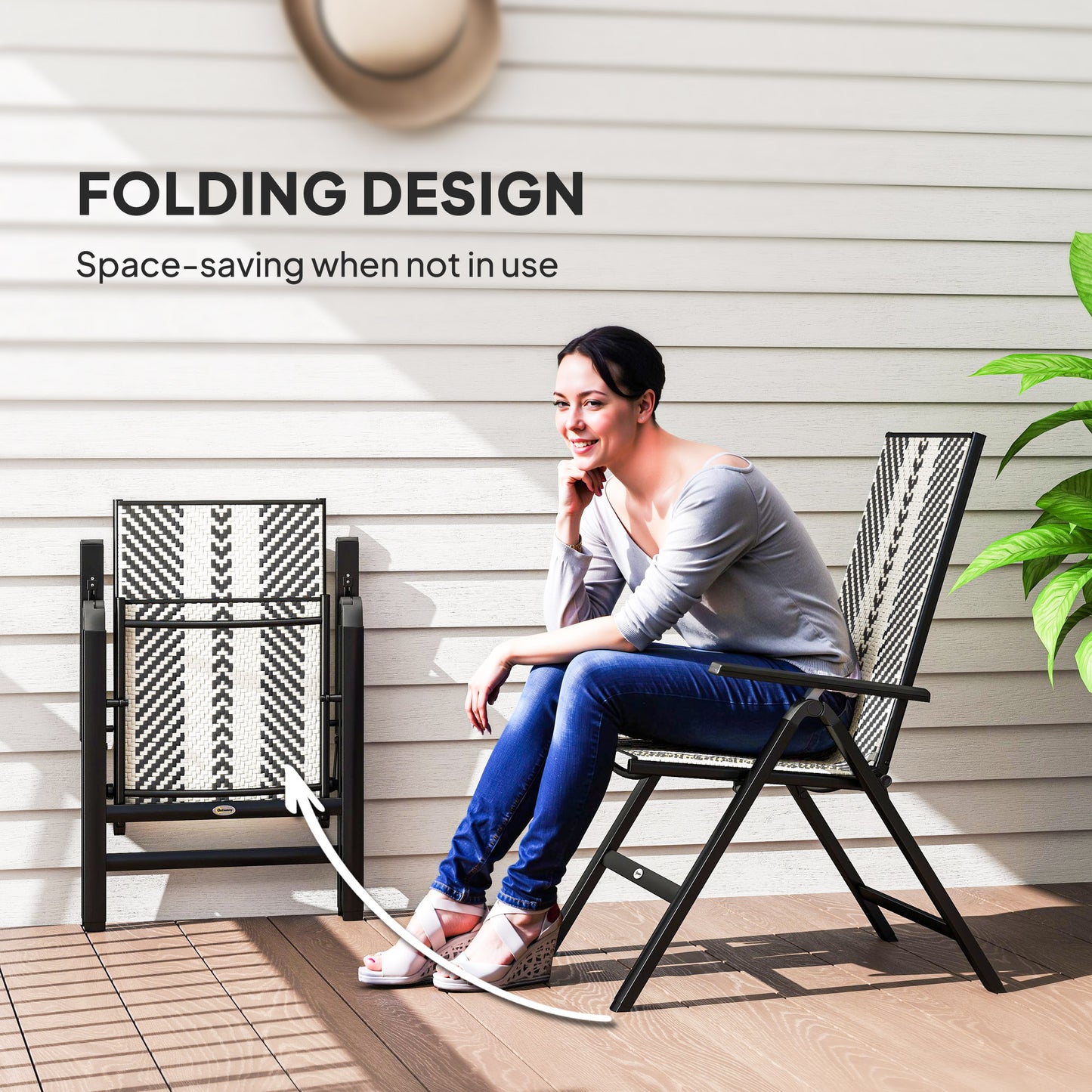 Outsunny Rattan Reclining Folding 5 Position Garden Chair - Black / Grey / Orange