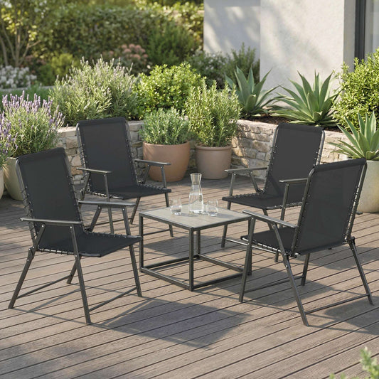 Outsunny Folding Garden Camping Chairs Set of 4, Outdoor Dining Chairs with Wide Texteline Seat, High Back and Armrests, Black