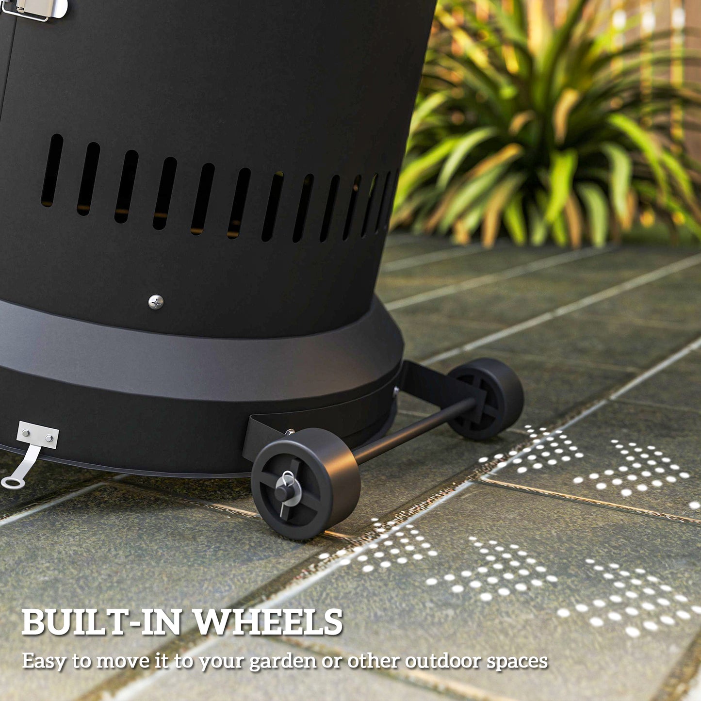 11 KW Freestanding Gas Patio Heater, Adjustable Outdoor Garden Propane Heater with Tip-Over Switch, Wheels, Pulse Ignition, Tank Room with Door