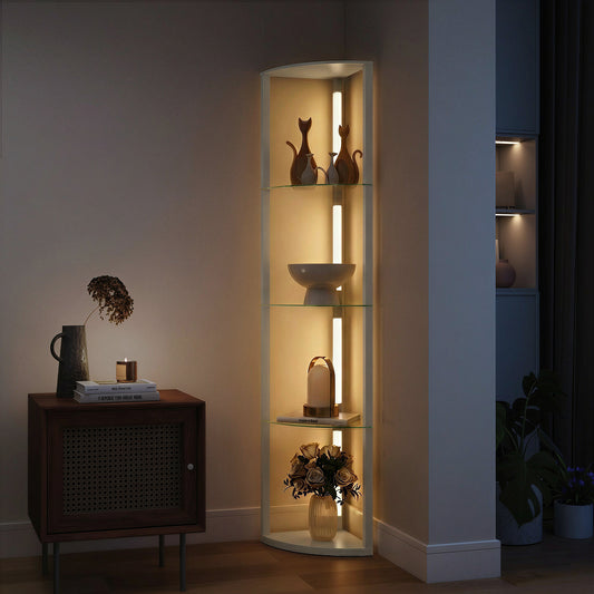 LED Floor Lamp with 5 Shelves | 3 Brightness Levels | Foot Switch | 20W 3000K | Frosted Glass Tiers | 162cm | Grey