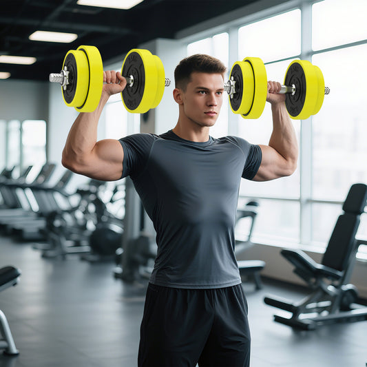 20KGS 2-In-1 Dumbbell & Barbell Adjustable Set Strength Muscle Exercise Fitness Plate Bar Clamp Rod Home Gym Sports Area, Yellow