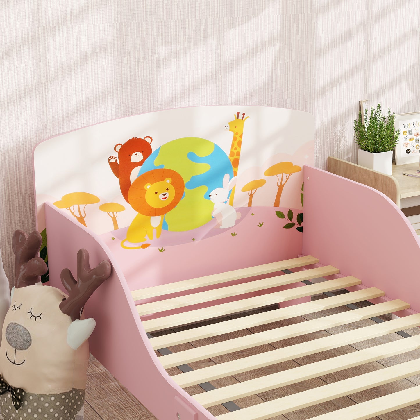 Cute Animal-Themed Toddler Bed w/ Safety Rails, 143 x 77 x 60cm