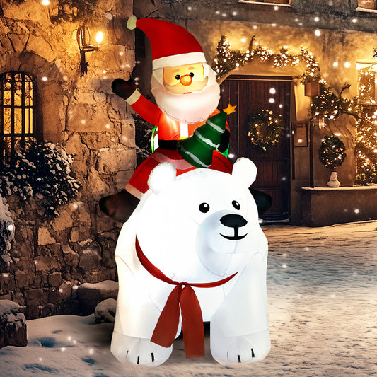 Outsunny 6.6FT Christmas Inflatable Santa Claus Riding on Polar Bear, Blow Up Outdoor LED Display for Garden Party