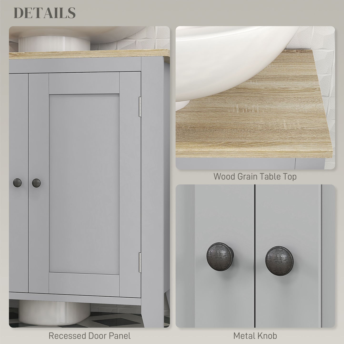 Kleankin Under Sink Cabinet, Bathroom Sink Cabinet with 2 Doors, Pedestal Under Sink Design, Freestanding Bathroom Cupboard with Adjustable Shelf, Grey
