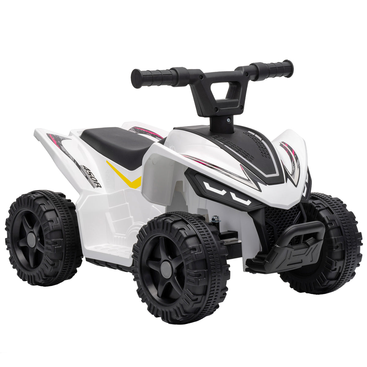 AIYAPLAY 6V Kids Electric Quad Bike | Hot Pink, Black or White | Handlebar Button Control | 2km/h Forward Ride | Ages 18–48 Months | 25kg Limit