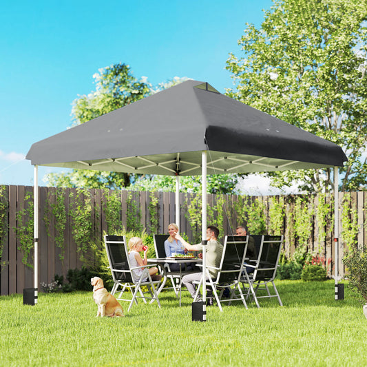 3x3m Pop-Up Gazebo with Flip-Down Wheels & One-Push Central Lock | UPF50+ 210D Oxford Fabric | Top Mesh Vent | 3-Height Adjustment | 4 Sandbags, 4 Guy Ropes & 12 Stakes | Carry Bag | 300x300x273cm | Dark Grey & White