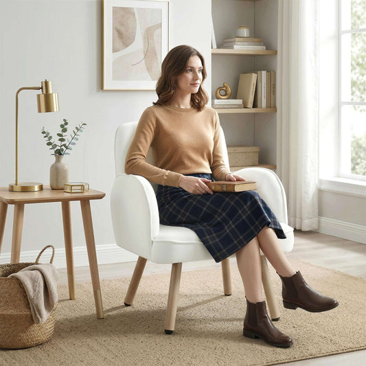 Velvet Upholstered Accent Armchair | 12.5cm Pocket Spring Seat | Carbon Steel Frame | Adjustable Feet | 120kg Capacity | 64x64x79.5cm | Cream