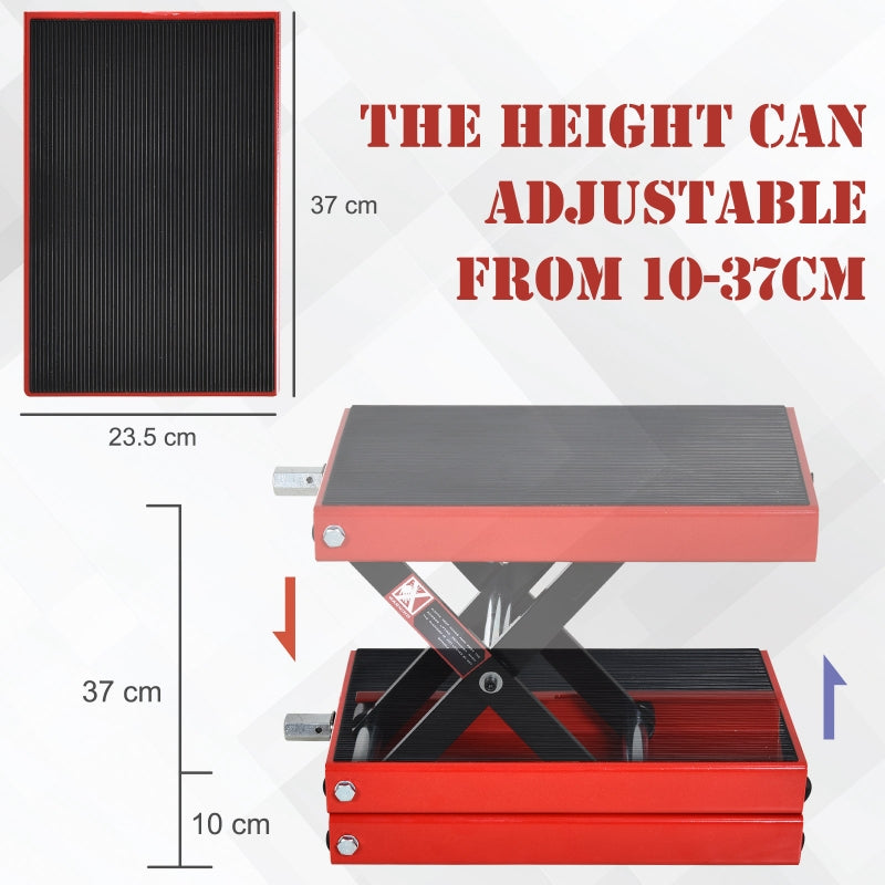 DURHAND 500KG Steel Motorbike Repair Lift Jack Scissor Hoist Stand Rubber Anti-Slip Top Bike Garage Home Red Black