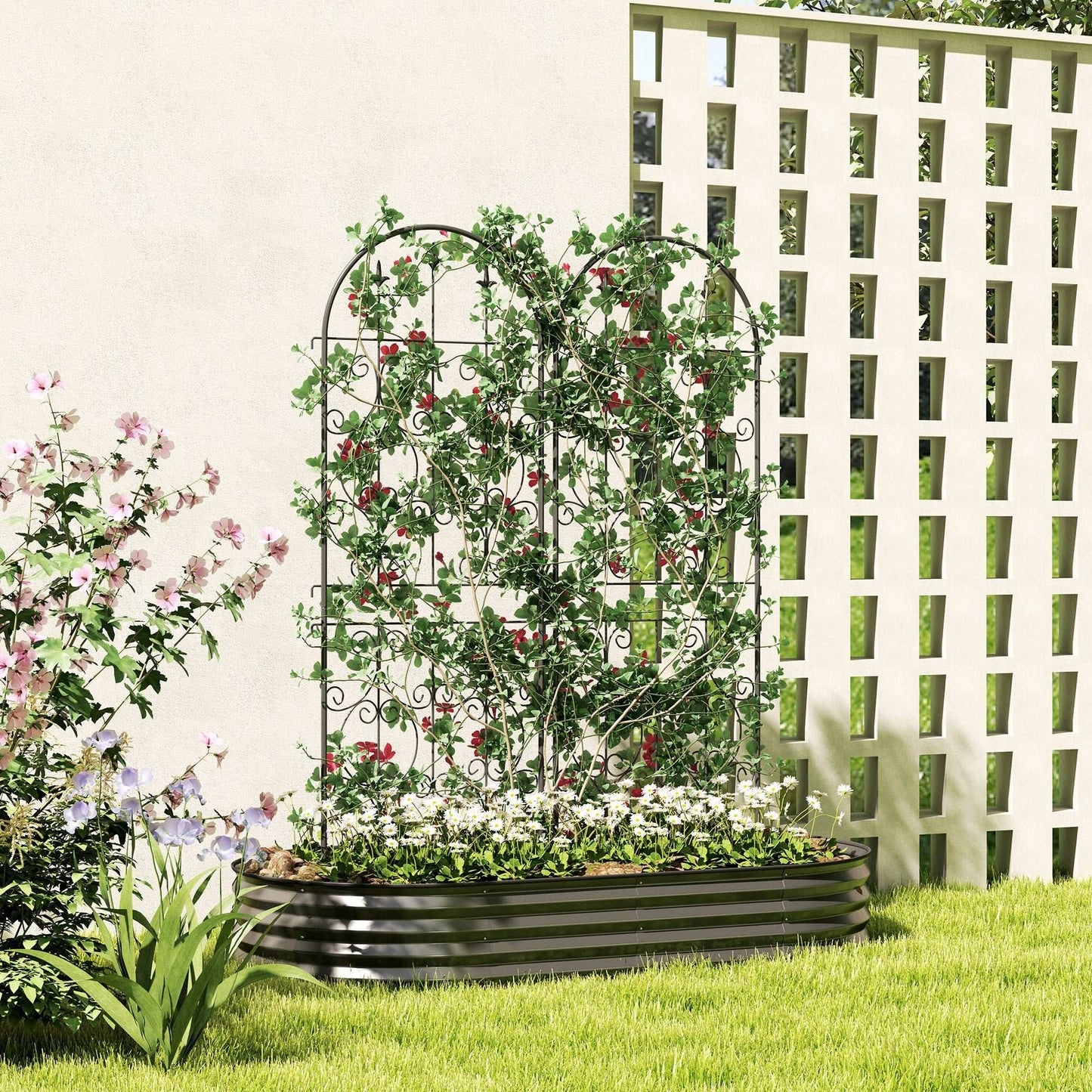 Set of 2 Metal Garden Trellis, Decorative Trellis Panels for Climbing Outdoor Plants, Vegetables, Vines, Flowers, 150 x 50 cm, Scrollwork