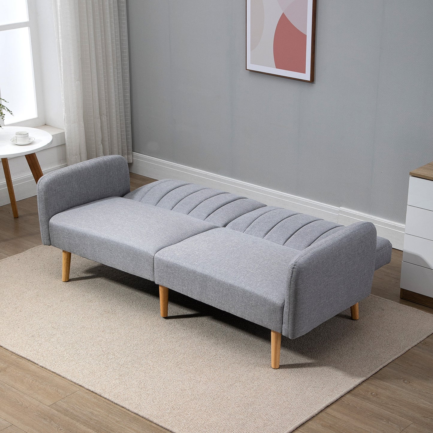 Two-Seater Sofa Bed, with Split Back - Light Grey