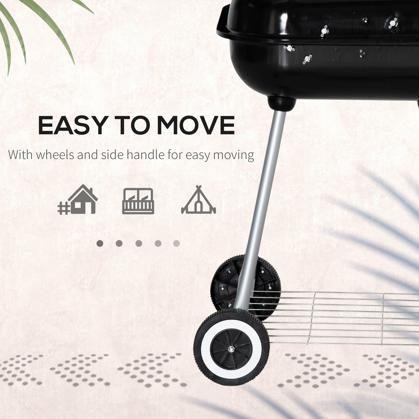 Outsunny Portable BBQ Charcoal Grill with 2 Wheels and Cooking Utensils, Smoker Grill with Lid for Outdoor Barbecues, Camping, Picnic