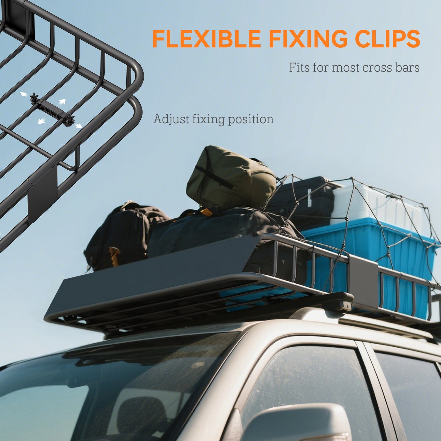 Universal Roof Rack Basket Tray, 90.7 kg Steel Car Rooftop Luggage Cargo Carrier Holder with Wind Fairing, Side Rails for SUVs, Pickups, Sedans, Off-Road Vehicles
