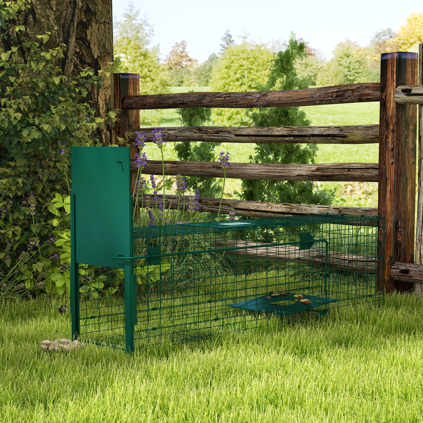 Single Door Humane Rat Trap for Small Animals, Metal Outdoor and Indoor Squirrel Trap for Mice, Cats, Rabbits, 100 X 25 X 28cm, Dark Green