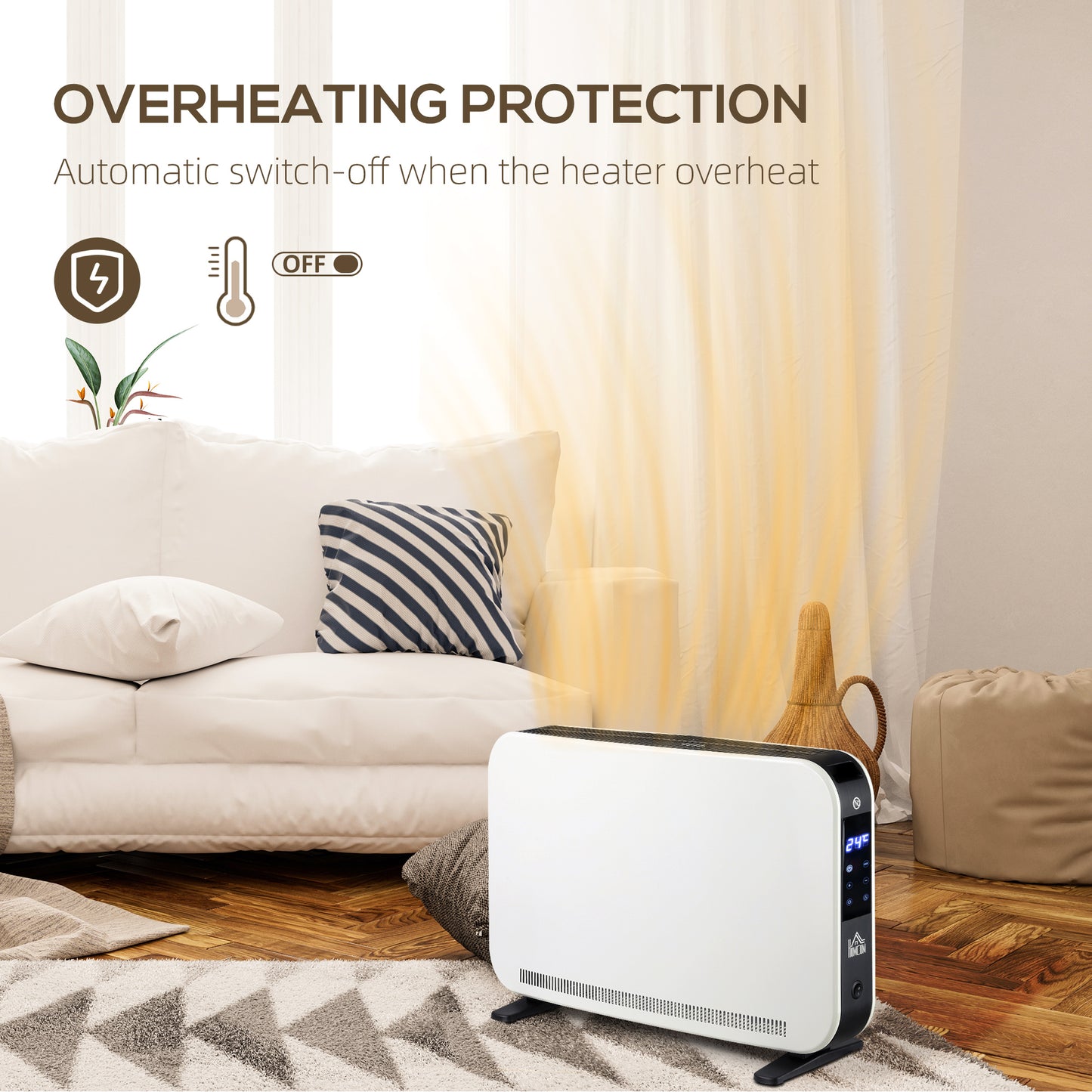 Electric Heater, 2180W Portable Convector Heater with 24H Timer, Overheat Protection, Adjustable Temperature for Home