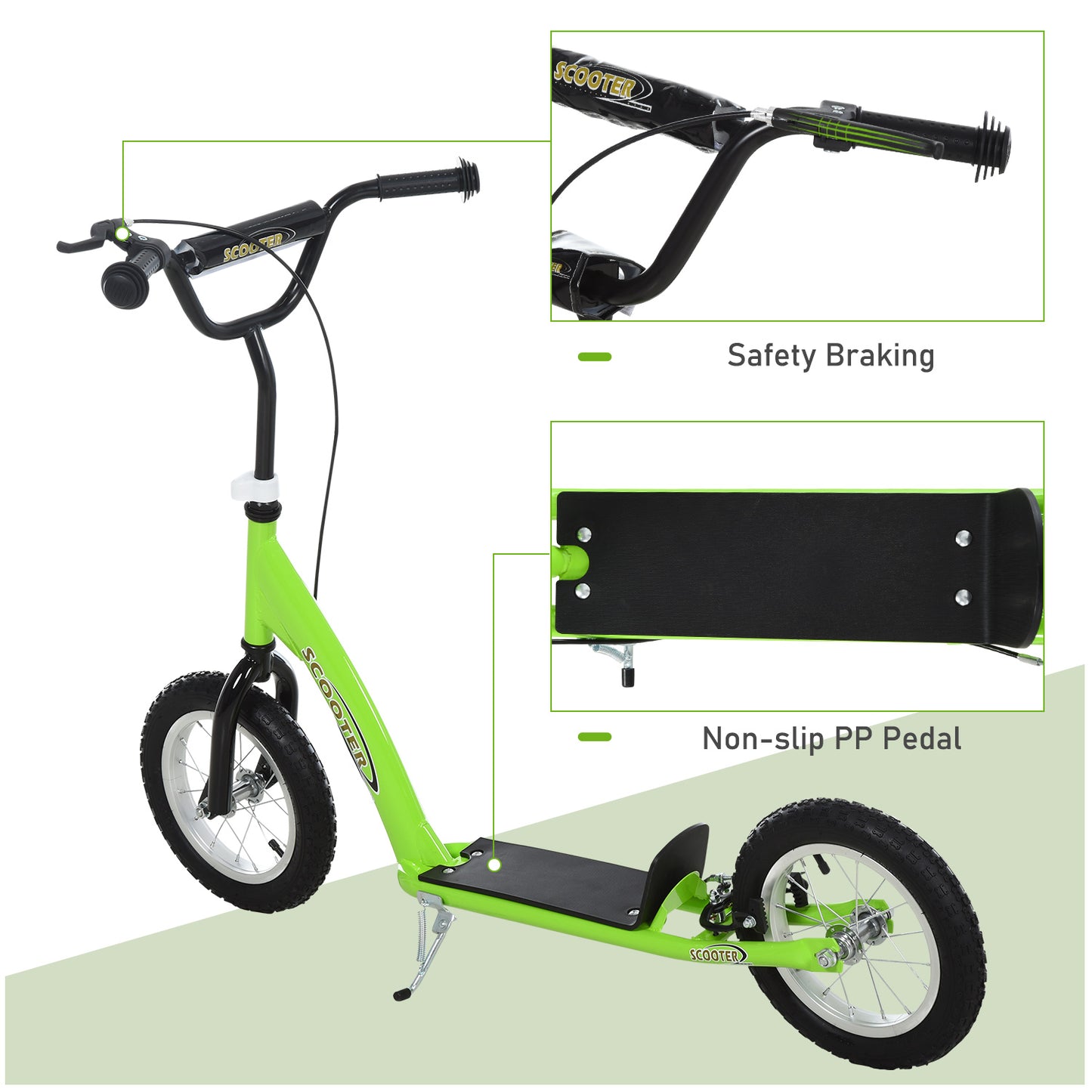 Teen Kids Stunt Scooter w/ Adjustable Handlebar, 12 Inch Rubber Tyres, Dual Brakes