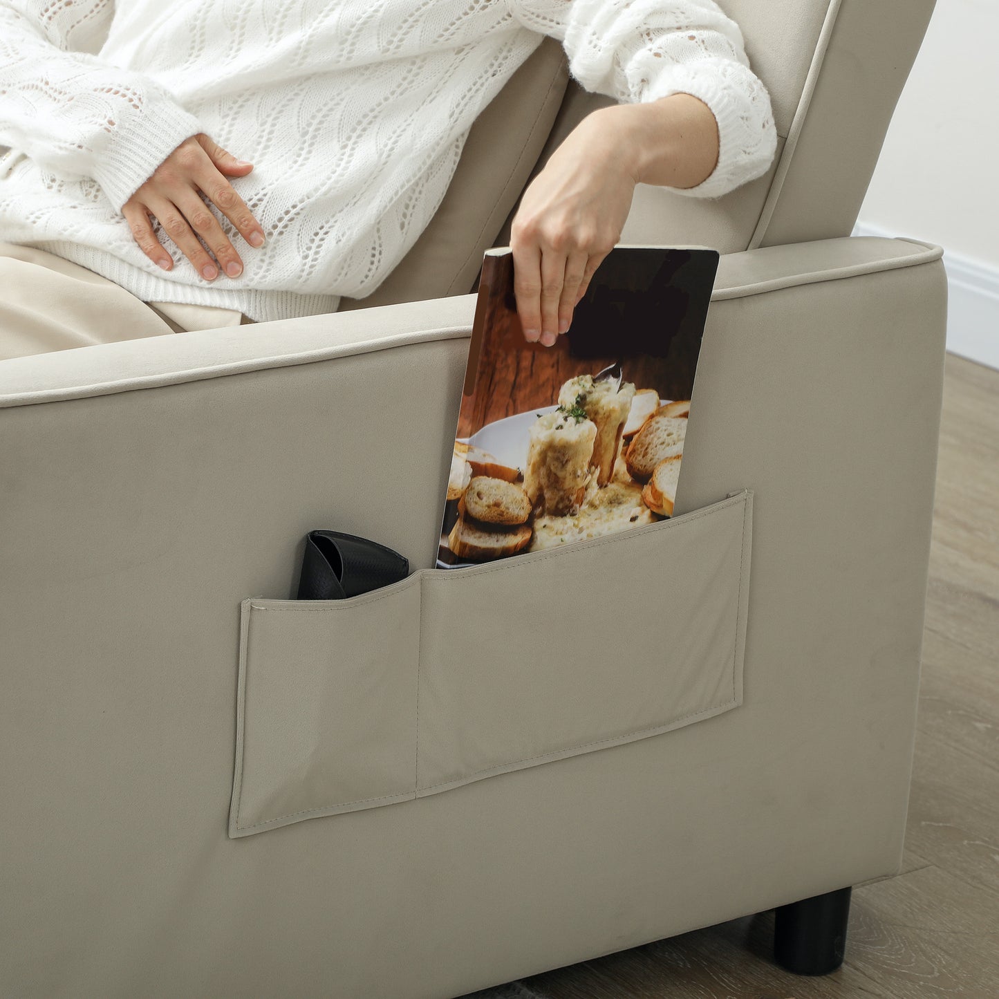 Three-Person Velvet-Feel Sofa Bed - Beige