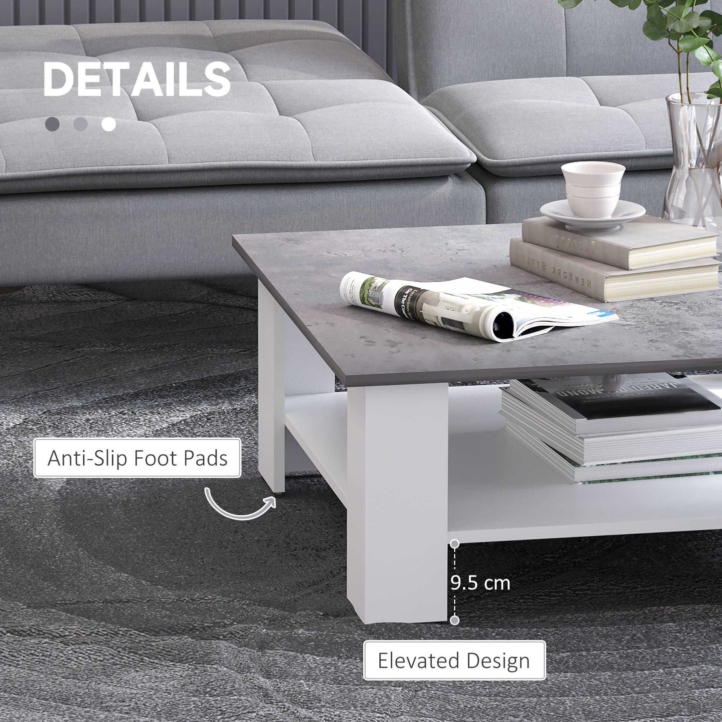 2 Tier Vintage Style Coffee Table Square Side Desk Storage Shelf Indoor Home Living Room Furniture