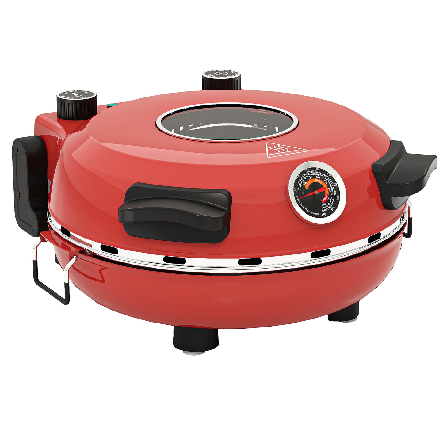 1200W Pizza Oven, 12 Inch Electric Pizza Maker with Viewing Window, Dual Knob Temp & Timer Control, Overheat Protection, Black / Red