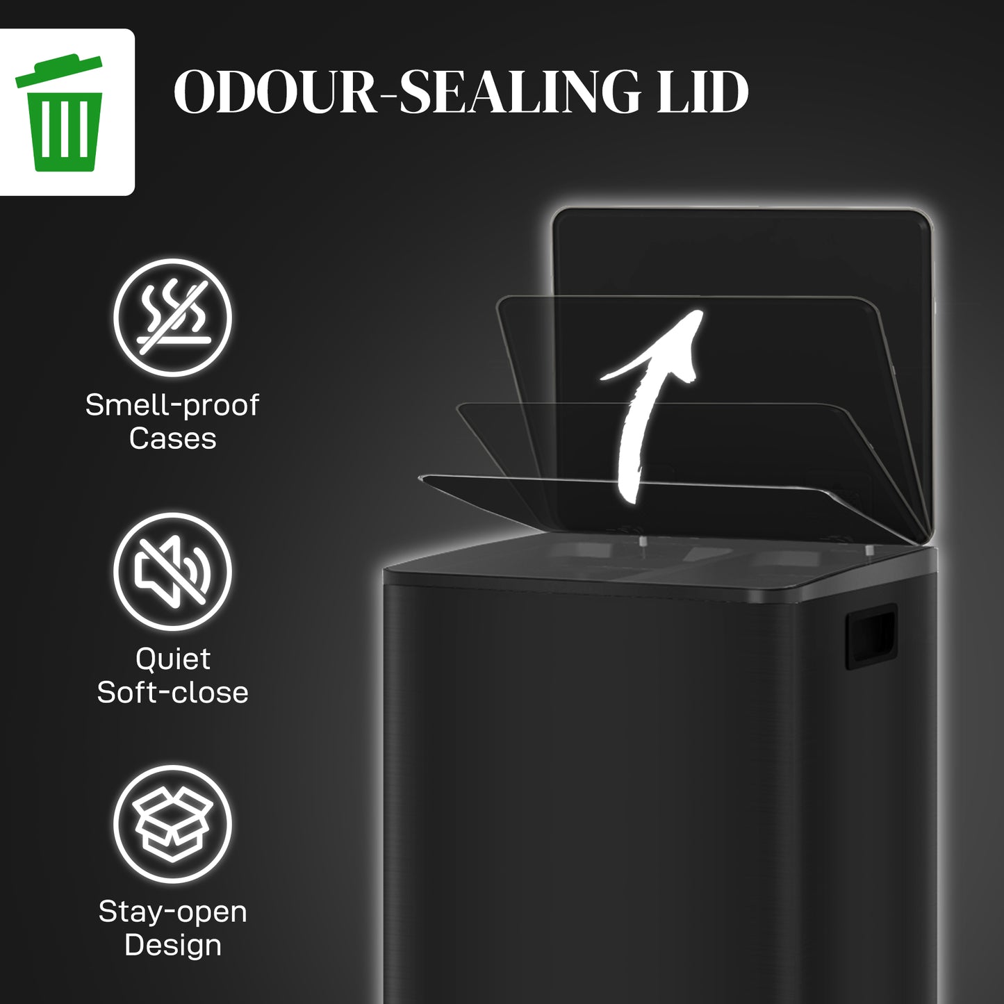 50L Dual Compartment Stainless Steel Bin, with Deodoriser Holders - Black