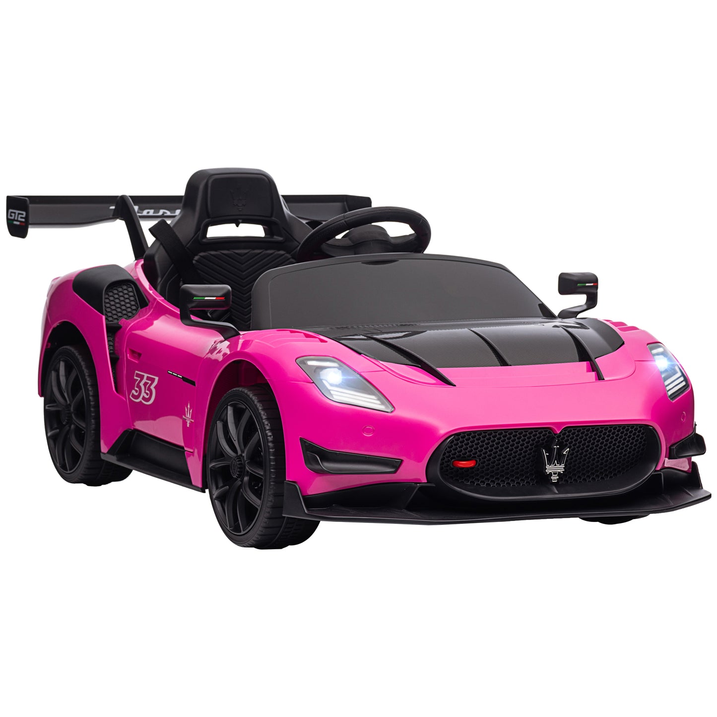 AIYAPLAY Maserati GT2 Licensed 12V Kids Electric Ride on Car with 4 Suspension, Remote Control Music Horn Lights - Grey - White - Pink