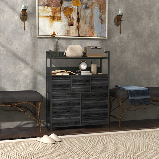 ustic Chest of Seven Fabric Drawers - Black