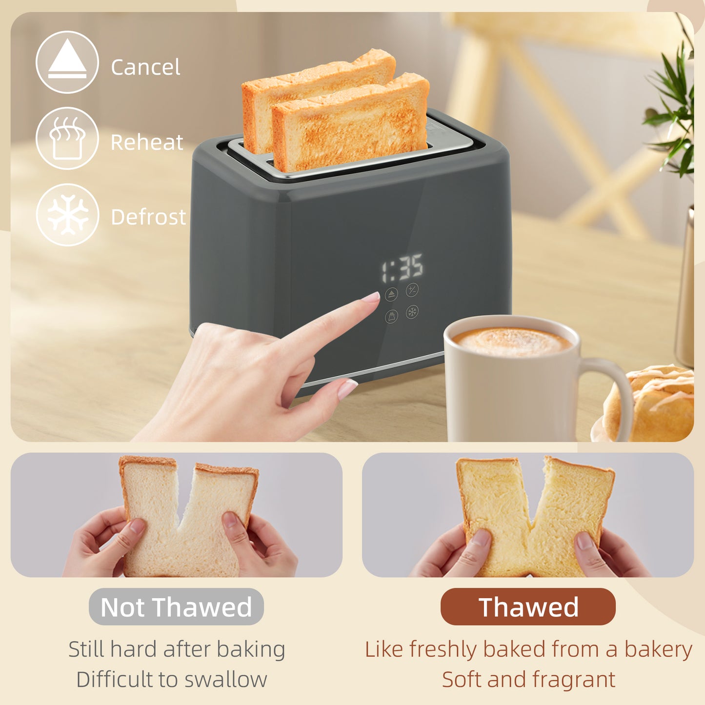 Digital Kettle and Toaster Set, 1.5L 3000W Fast Boil Kettle, 2 Slice Toaster Kitchen Set with 7 Level Browning Controls, Defrost, Reheat, Keep Warm, and LED Touch Display