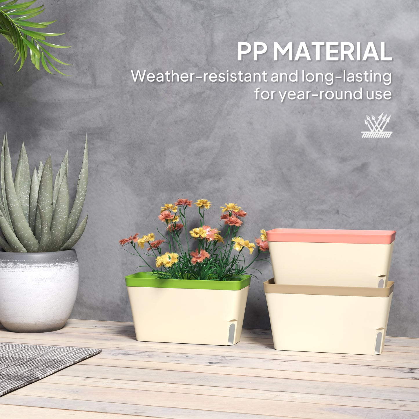 Set of 3 Self Watering Plant Pots Outdoor, Garden Planters with Visual Water Level Window, Plastic Flower Pots for Indoor Outdoor Garden Balcony Windowsill