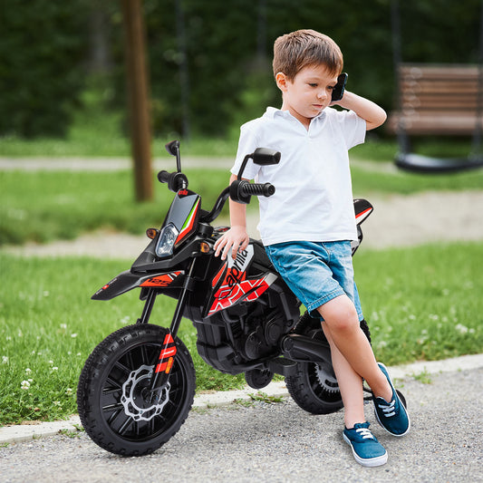 AIYAPLAY 12V Aprilia Licenced Kids Motorbike with Training Wheels, Spring Suspension, LED Light, USB, Music, Red / Yellow