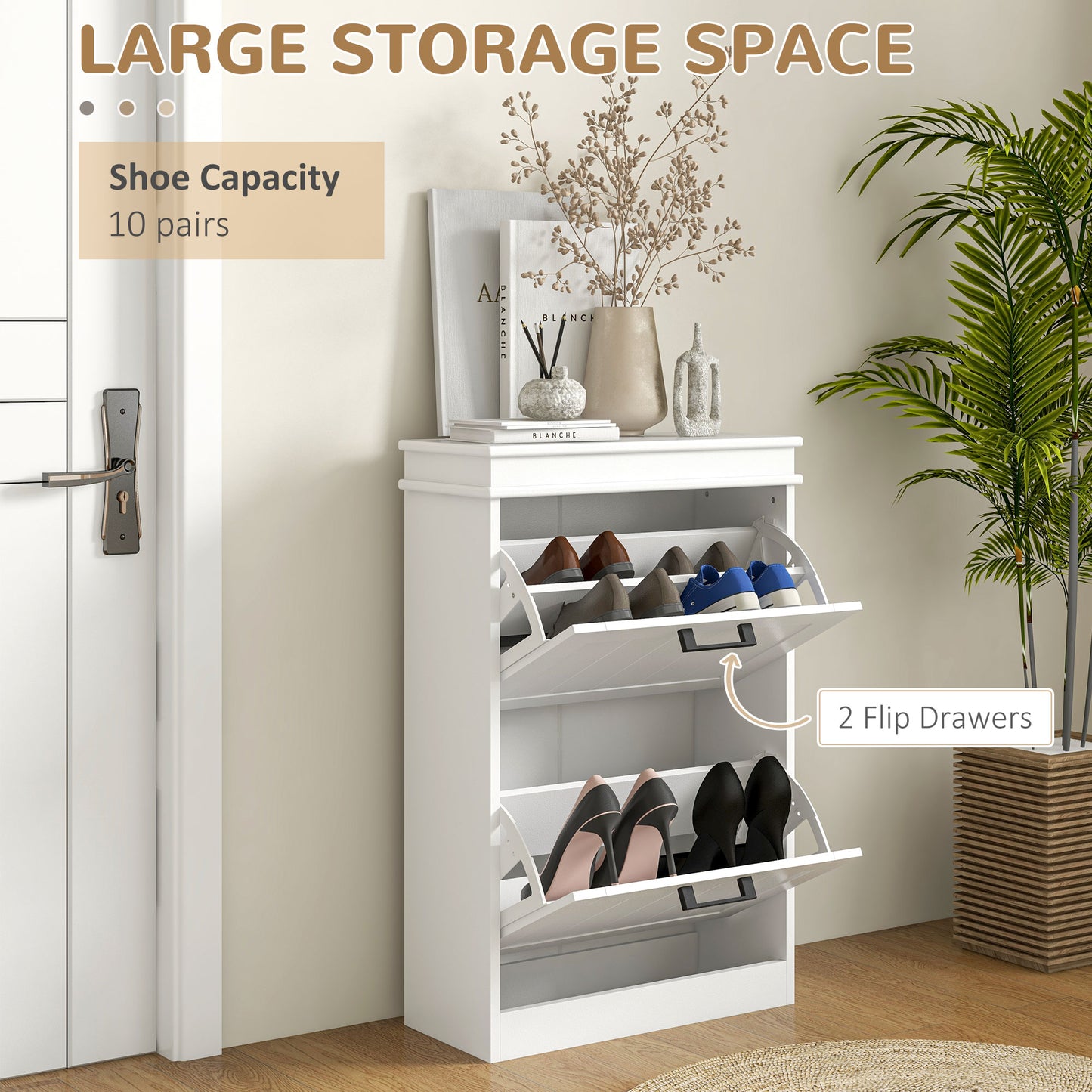 Two-Drawer Minimalistic Shoe Storage Cabinet Cupboard Organiser Holder Rack, for 10 Shoes