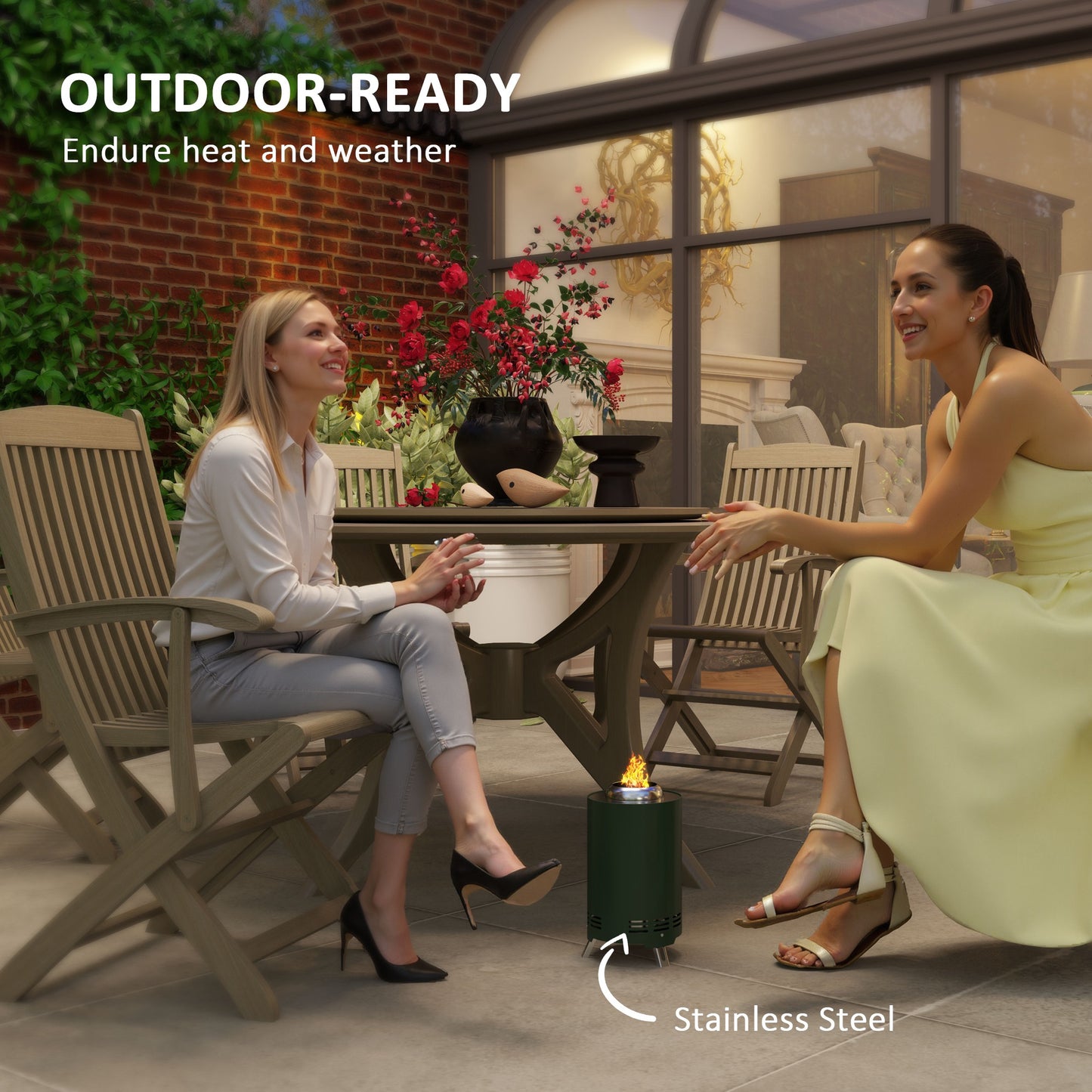 Outsunny Smokeless Fire Pit, 16 x 16 cm Stainless Steel Portable Wood Burning Firepit with Poker for Garden Camping Bonfire Party, Green