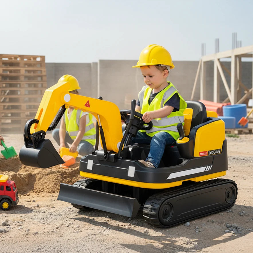 24V Mini Electric Digger Ride-On | Kids Excavator with Scoop, Remote & LED Lights
