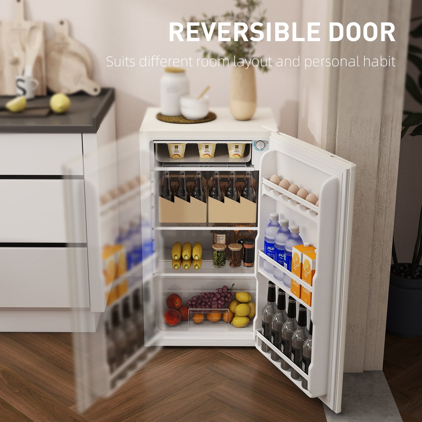 91 Litre Freestanding Under Counter Fridge Freezer, Small Fridge with Chiller Box, Adjustable Thermostat, 47.5cm Wide, Beige