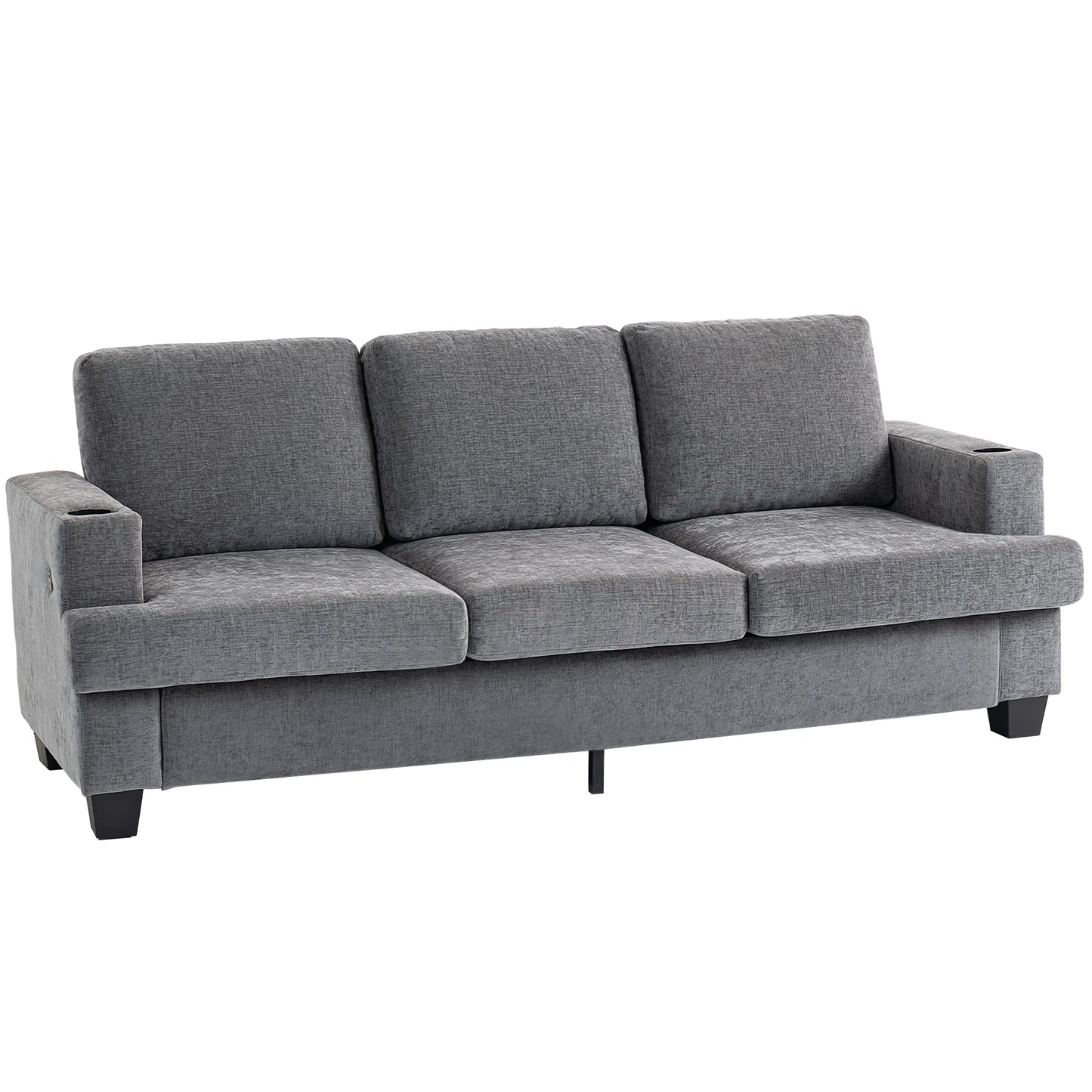 3 Seater Sofa with USB Ports & Cup Holders - Cream White / Grey