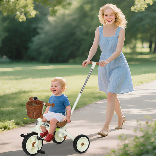 AIYAPLAY 2-In-1 Toddler Trike for 2-5 Years Old, 3 Wheel Bike with Adjustable Parent Handle, Basket for Boys and Girls