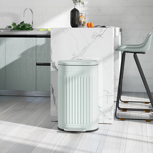 30 Litre Pedal Bin, Fingerprint Proof Kitchen Bin with Soft-close Lid, Metal Rubbish Bin with Foot Pedal and Removable Inner Bucket, Light Green