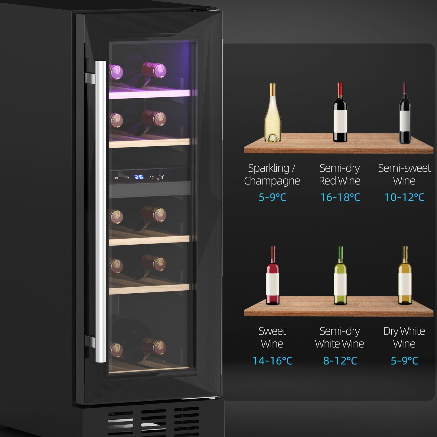 6 Bottle Dual Zone 5-18℃ Wine Fridge - Black