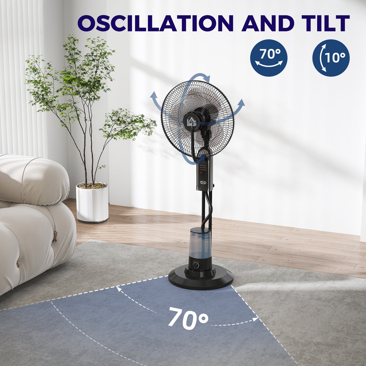 Pedestal Fan with Water Mist Spray, Spray Misting Fan with 70° Oscillation, Tilt Head, 3 Speeds, 3 Modes, Adjustable Mist, 3.2L Water Tank, 120 cm