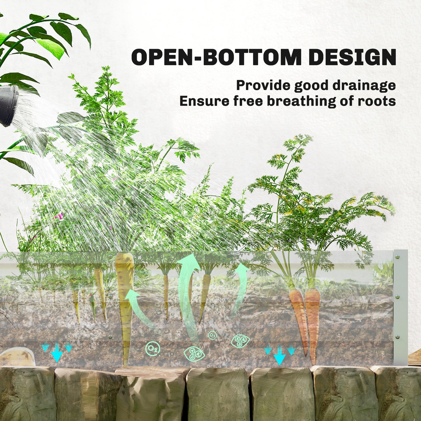 Mini Greenhouse with Raised Garden Bed, Galvanised Walk-in Greenhouse with Roll Up Windows, 56" x 56" x 75", White