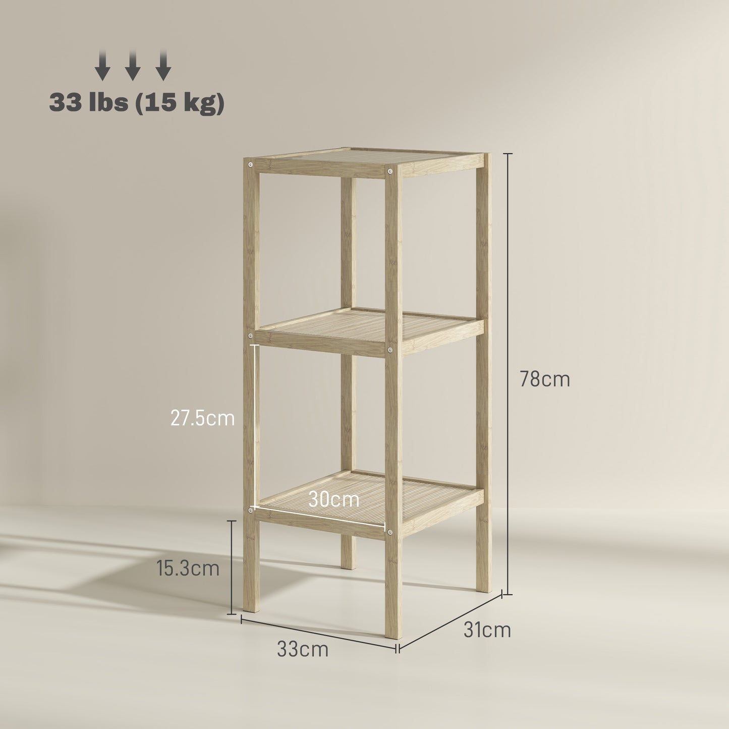 3-Tier Bamboo Bathroom Storage Shelves, Freestanding Storage Shelving Unit, Multifunctional Display Plants Stand Shelf Rack Organiser, Natural