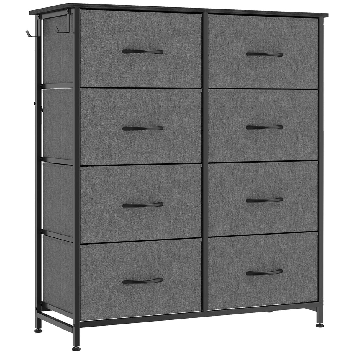 Chest of 8 Fabric Drawers | Natural Wood Rustic Brown Grey | Non-Woven Fabric Steel | 80x30x94.5cm | 30kg | Side Pocket 2 Hooks | X-Bar Frame | Anti-Tip Kit | Foldable Drawers | Bedroom