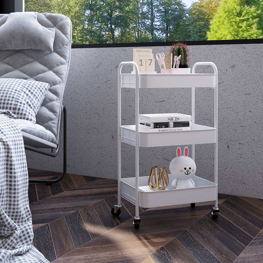 Three-Tier Steel Storage Trolley - White