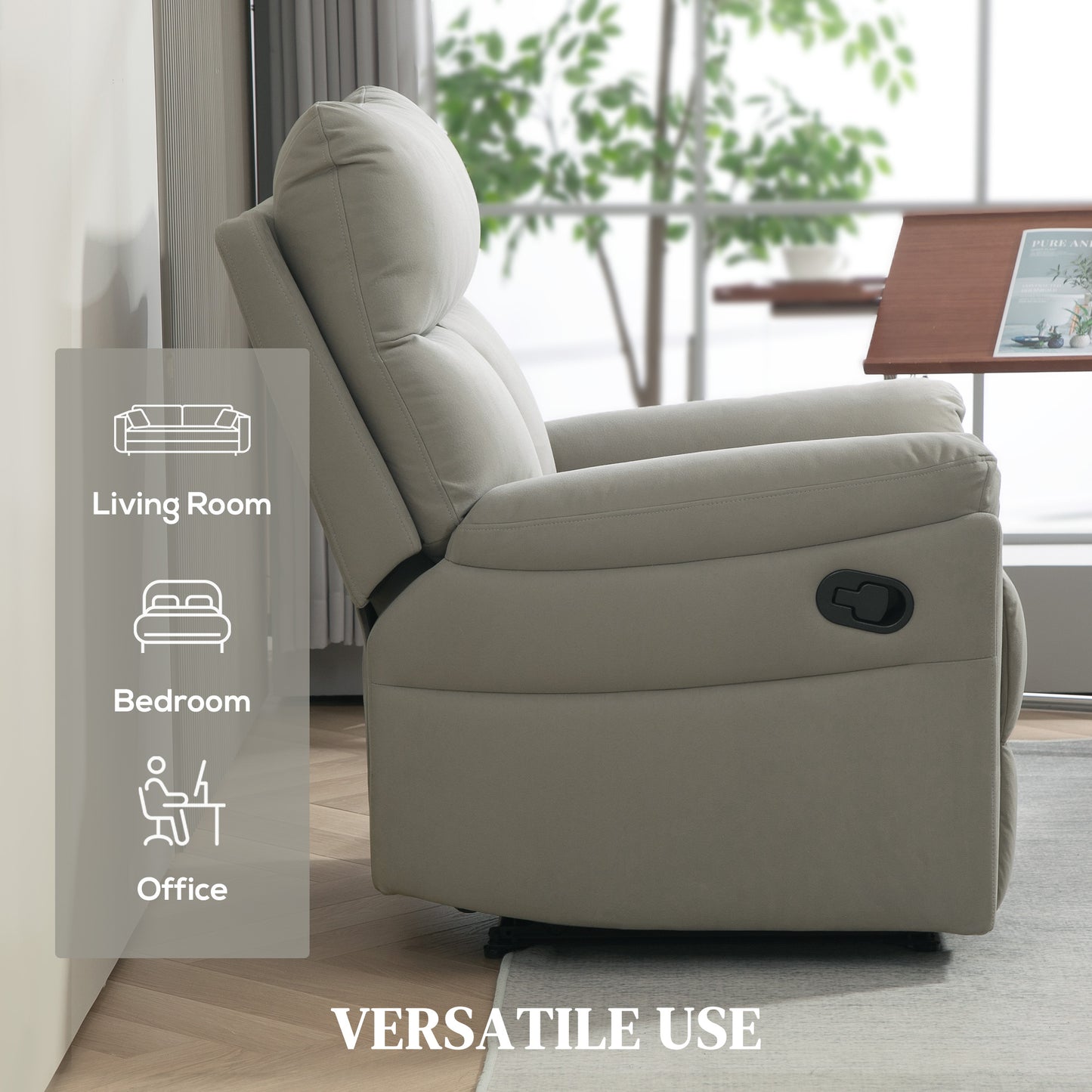 140° Manual Reclining Armchair, with Footrest - Grey