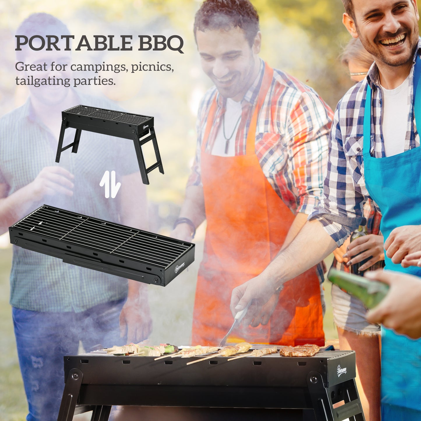 Outsunny Foldable Camping Picnic Portable Charcoal Grill - Black