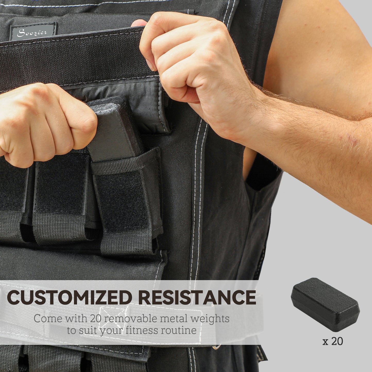20KG Adjustable Weighted Vest, Running Weight Vest, with 30 Metal Weights, for Running, Exercise