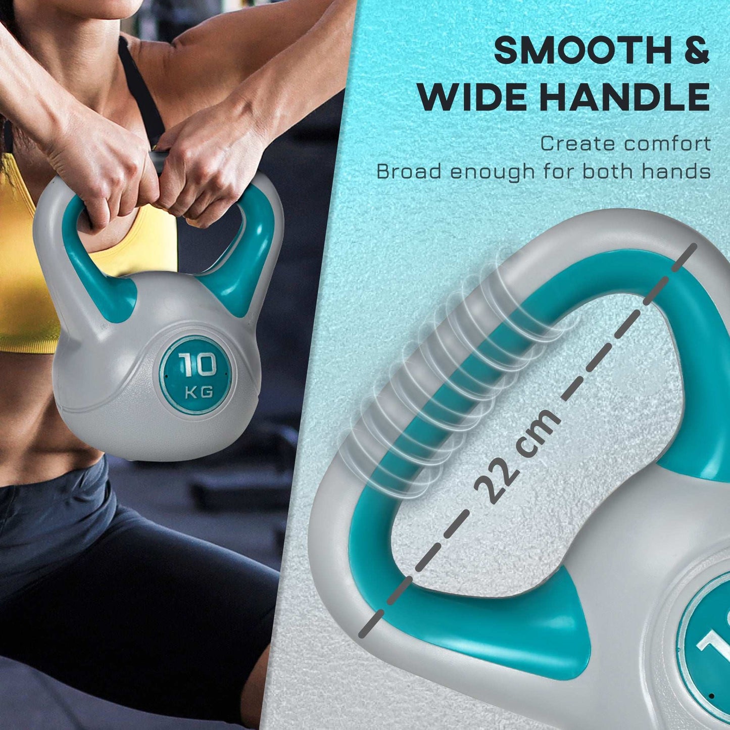 SPORTNOW Kettlebell, 10kg Kettle Bells with Handle for Home Gym Weight Lifting and Strength Training, Light Blue and Grey
