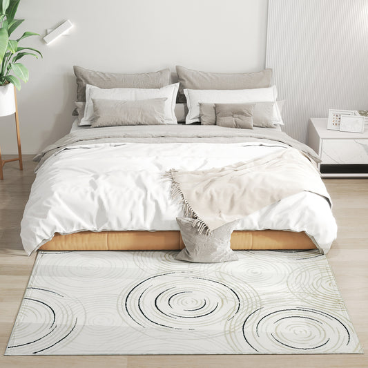 Modern Area Rug, Swirl Pattern Machine Washable Rug, Allergy-Friendly Floor Carpet for Living Room, Bedroom, Dining Room, Home Office, 170 x 120 cm, Cream White