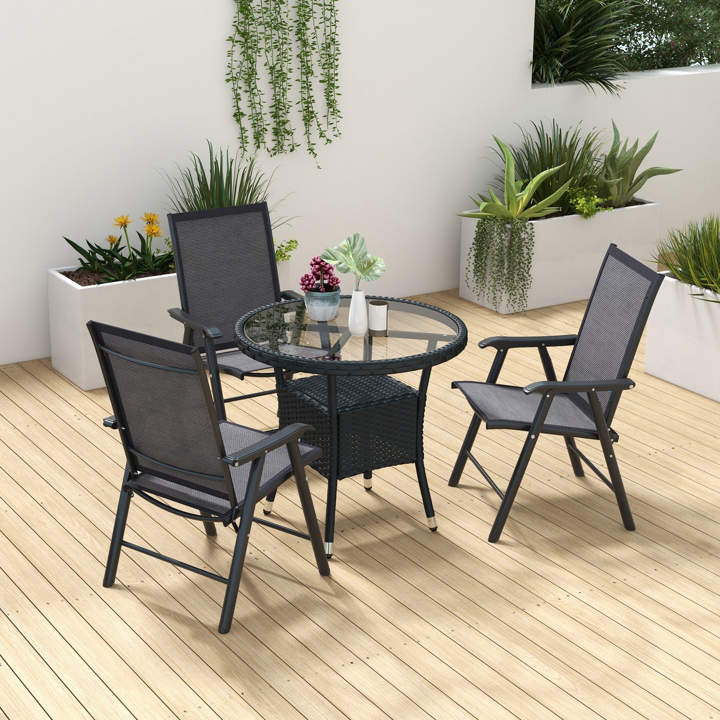Outsunny Set of 6 Folding Garden Chairs, Metal Frame Garden Chairs Outdoor Patio Park Dining Seat with Breathable Mesh Seat, Dark Grey