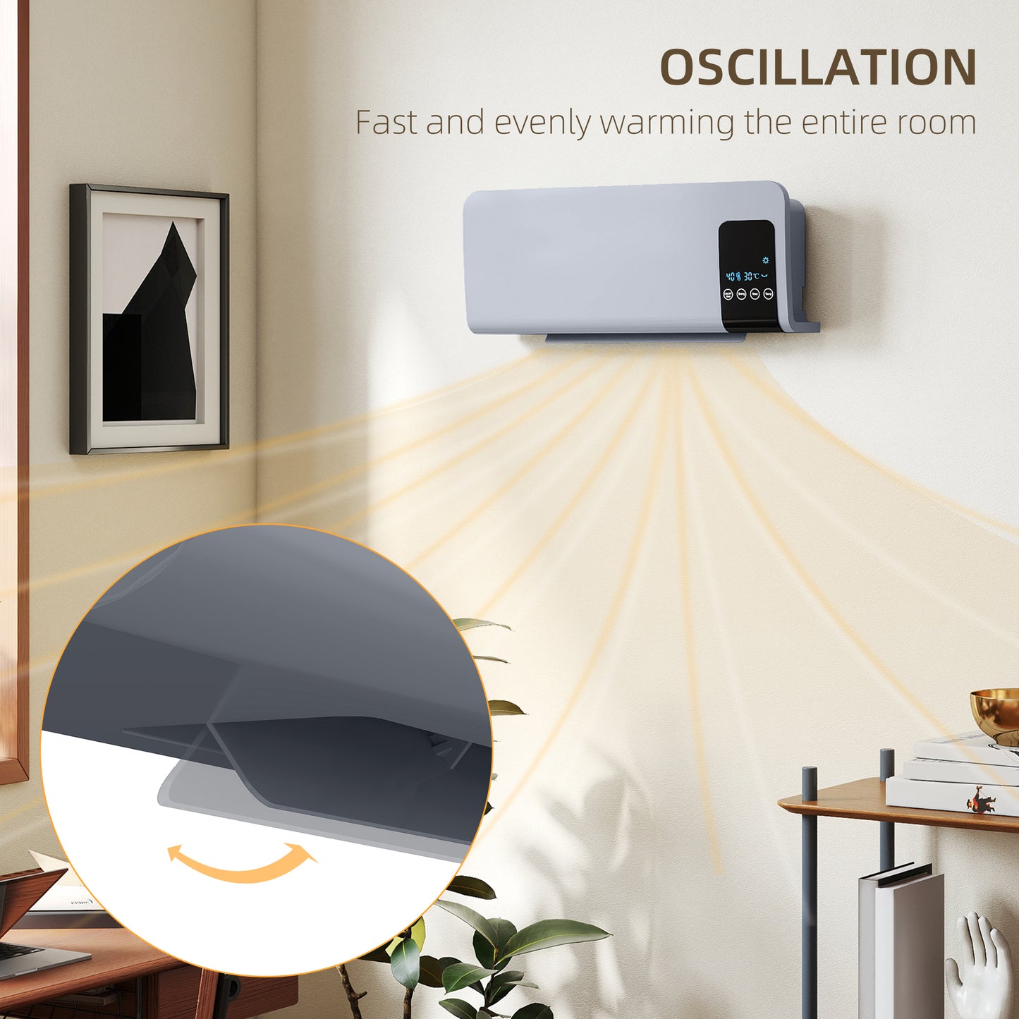 2000W Wall Mounted Heater, 18-45°C Temperature, Grey