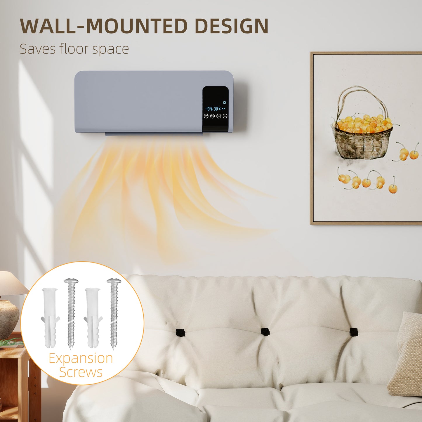 2000W Wall Mounted Heater, 18-45°C Temperature, Grey