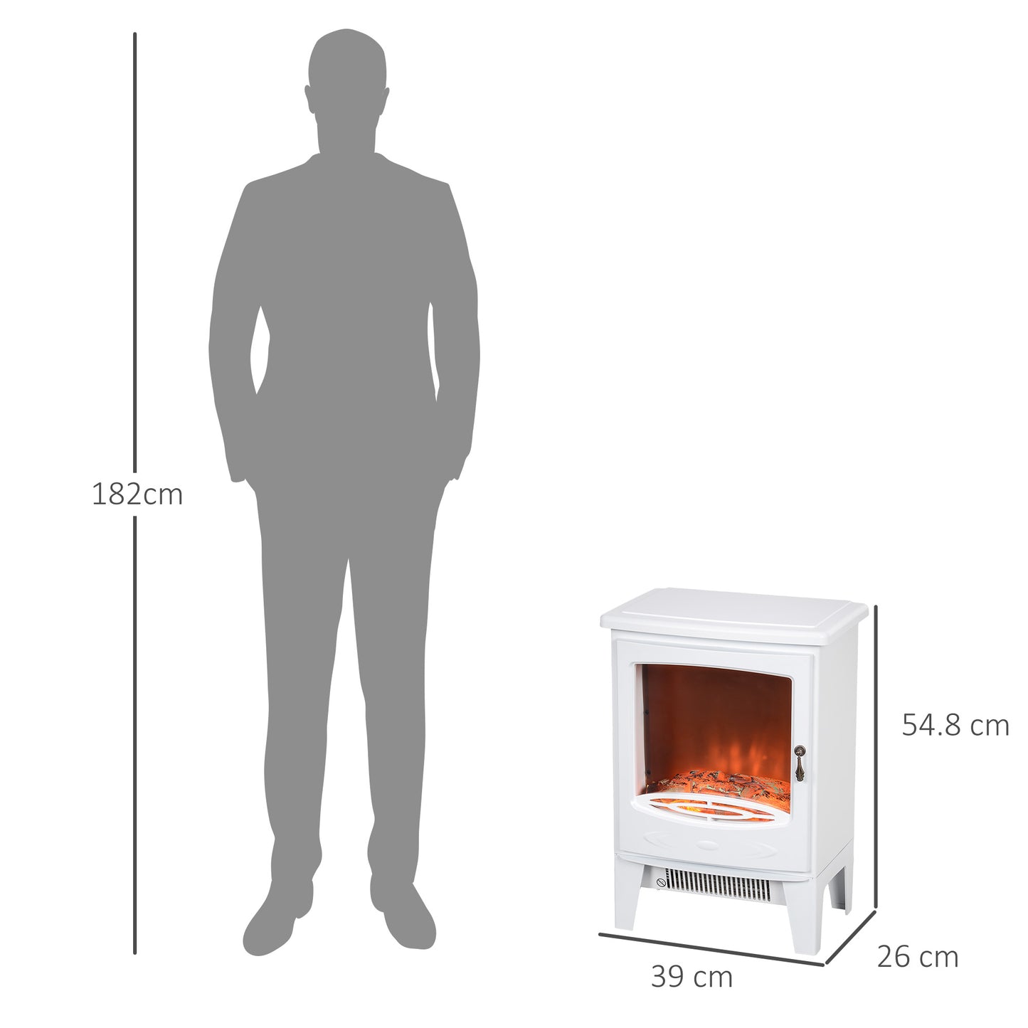 Tempered Glass Casing Electric Fireplace, Freestanding Fire with Realistic Flame Effect Log Burner with Overheat Protection, 950w/ 1850W, White
